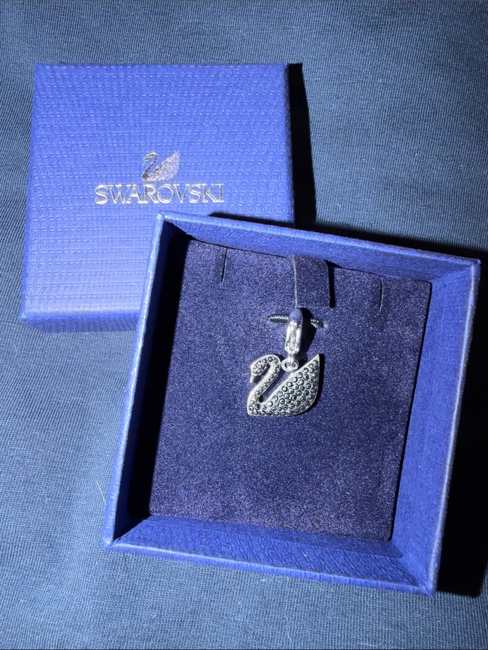 Vintage Swarovski Silver Swan Charm with Black Crystals (retired)